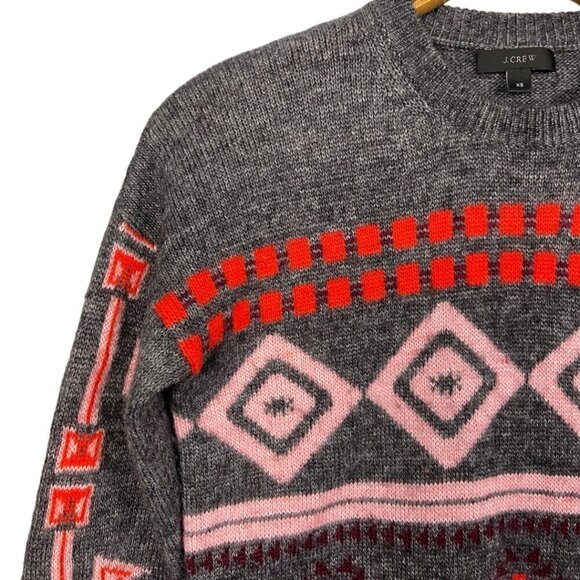 J.Crew Fair Isle Knit Sweater XS Grey Red Pink Geometric Wool Blend Nordic - Picture 6 of 8